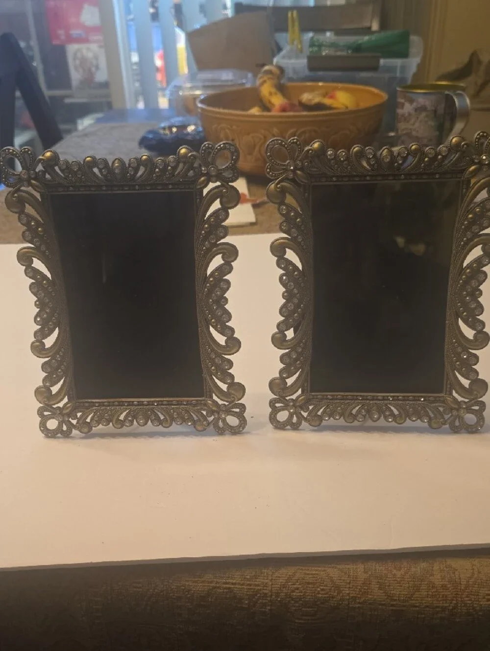 Set Of 3 Ornate Jeweled Decorative Picture Frame - Antique Gold Tone 8